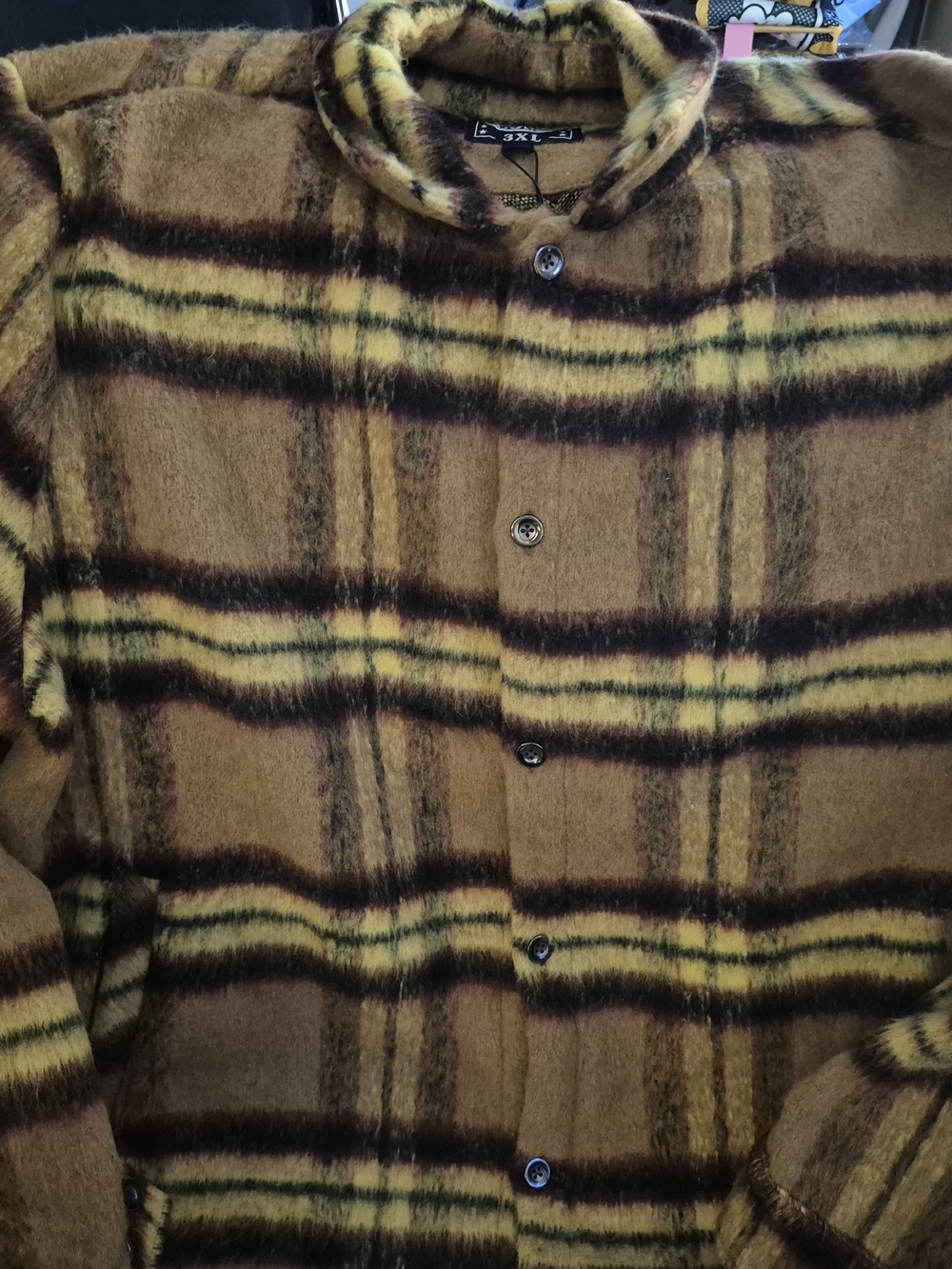 Pendleton Plaid Button Jacket Gold Brown Black Men’s 3XL Band Collar